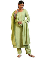 Libas Womens Embroidered Silk Blend Straight Kurta With Palazzos And Dupatta