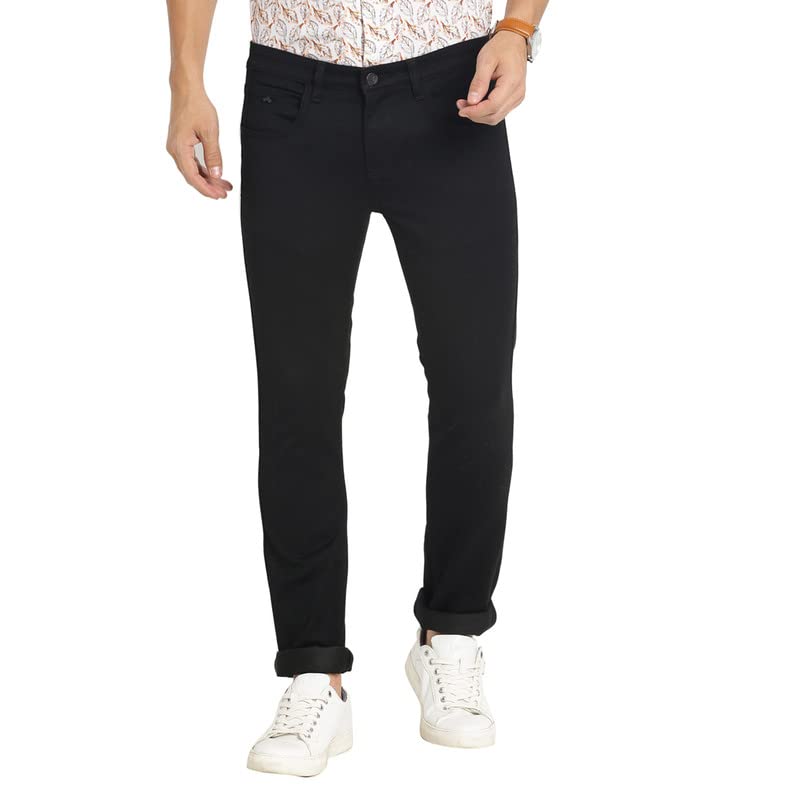 Turtle Men Cotton Black Narrow Fit Solid Stretchable Jeans