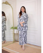 ANNI DESIGNER Womens Cotton Blend Printed Ethnic Co-ord Set (Qurom White_S_White_Small)