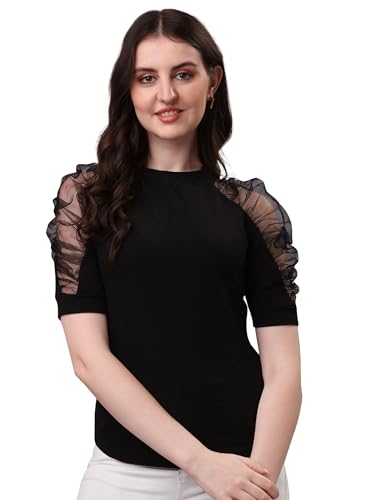 Noble Monk WomenS Solid Stretchable Top | Round Neck Half Sleeve | Regular Fit Top For Women