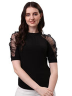 Noble Monk WomenS Solid Stretchable Top | Round Neck Half Sleeve | Regular Fit Top For Women