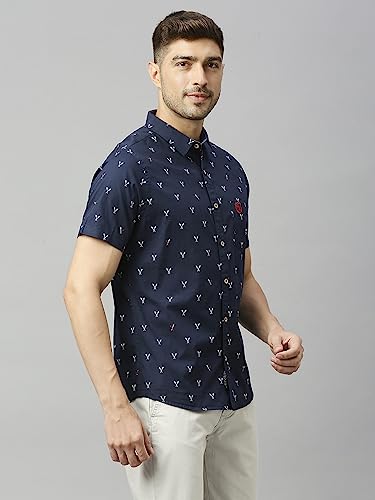 Thomas Scott Mens Printed Slim Fit 100% Cotton Casual Shirt with Spread Collar and Half Sleeve