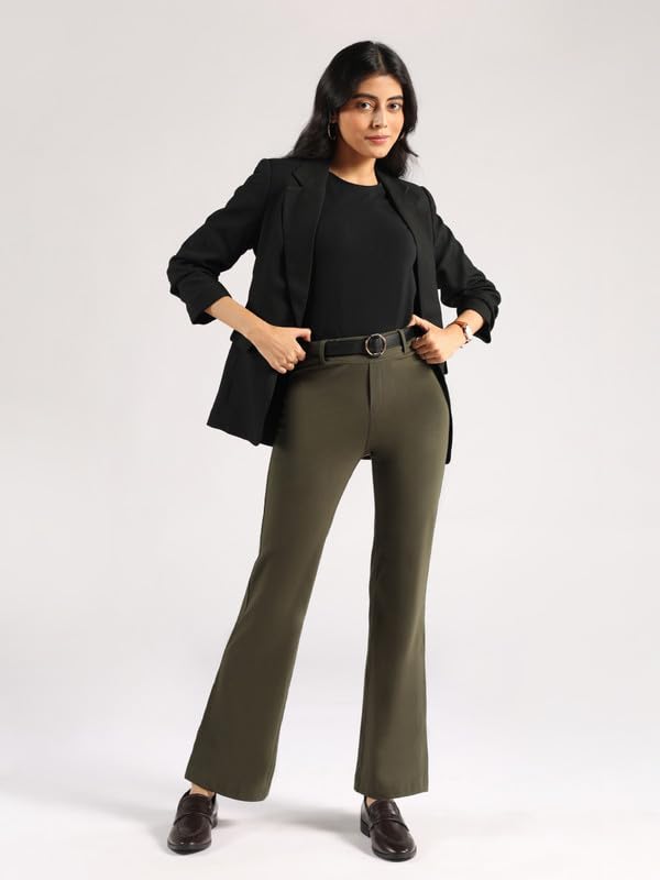 BlissClub AM:PM Air Flare Trousers Cotton for Women Upto 54 ft | Bootcut Trousers and Formal Pants for Women Office wear | Tail