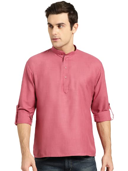 Sojanya (Since 1958, MenS Cotton Dark Coral Short Kurta, Size: 44