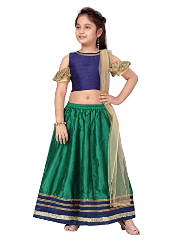 Aarika GirlS Silk Lehenga Choli Set (Lch-22115_Navy Blue-Dark Green_7-8 Years)