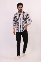 Brown Culture MenS Cotton Blend Abstract Print Shirt With Spread Collared Full Sleeves Standard Length And Button Down Closure