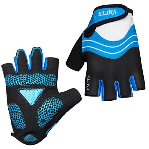 VMFTS Cycling Gloves Gel Pading Fingerless Sporting Glove for Weightlifting Racing Biking Climbing Parkour Running,Blue Medium