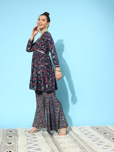 Libas WomenS Silk Blend Kurta Sets (34656_Navy Blue
