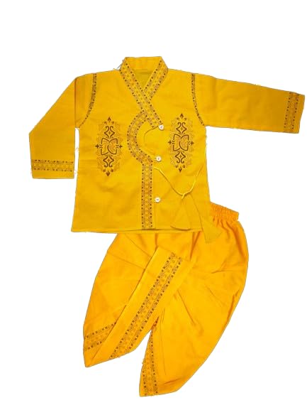 Ethnic Dresses Baby Boys Casual Kurta And Dhoti Pant Set (Yellow Pack Of 1) (Es488) 0-6