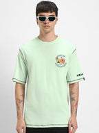 Bewakoof Official Spongebob Merchandise Mens Graphic Print Oversized Fit Half Sleeve Round Neck Cotton Jersey T-Shirt_648704_Gr