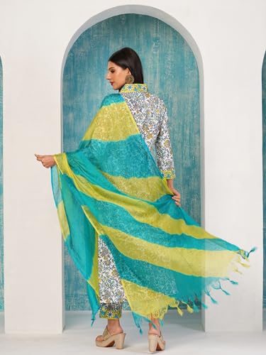 ANNI DESIGNER Womens Rayon Blend Printed Straight Kurta with Pant & Dupatta (Sthula Multi-NW_XL_Green_X-Large)