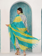ANNI DESIGNER Womens Rayon Blend Printed Straight Kurta with Pant & Dupatta (Sthula Multi-NW_XXL_Green_XX-Large)