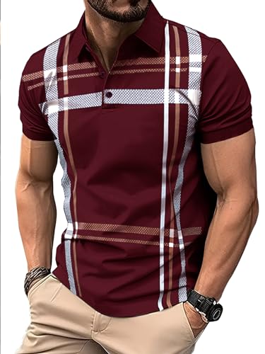 Noble Monk MenS Checkered Regular Fit T-Shirt (T471Hs_Nm_Wine Red