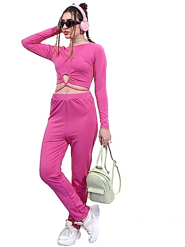Ketch Polyester Blend Women Fashion Wear Casual Fit Co-Ord Set Standard Length Playwear Dress (Khce000079_Pink_M)