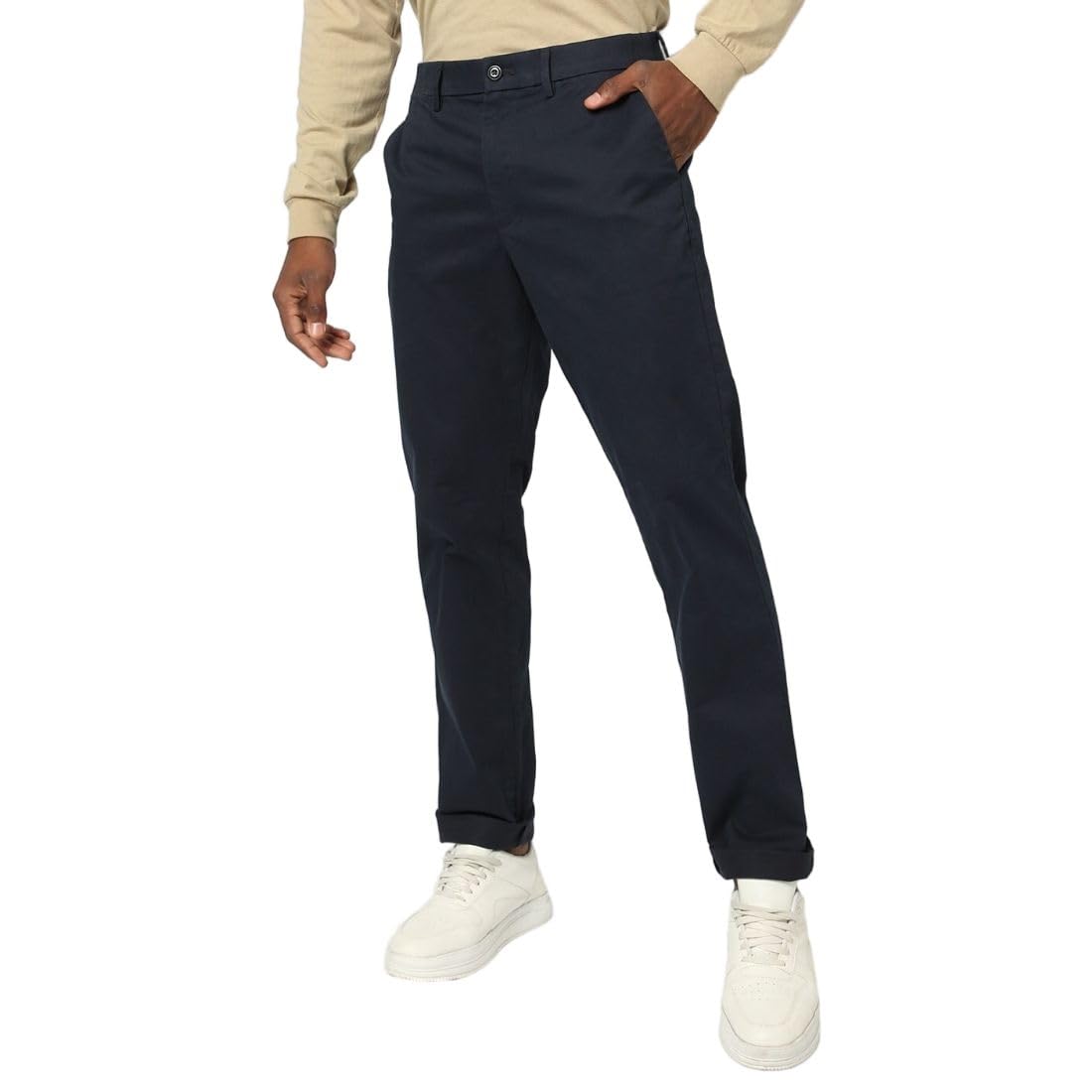 Solid Woven FlatFront Pants, Navy, 36/32 36