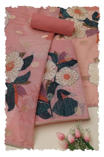 Soch Women Chanderi Floral Print Unstitched Dress Material with Thread Work