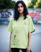 Bewakoof X Official Garfield Merchandise Womens Be Stupid Odie Graphic Printed 100% Cotton T-Shirt - Oversized Fit,Round Neck,H