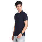 Turtle Men 100% Cotton Navy Blue Striped Polo Neck Half Sleeve Casual T-Shirt