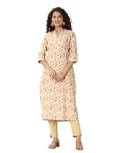 Libas Women'S Silk Blend Geometric Straight Kurtas (29483O_Beige_Xxl)