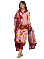 ANNI DESIGNER Womens Rayon Blend Printed Straight Kurta with Pant & Dupatta (KHISSU Maroon_XXL_Maroon_XX-Large)
