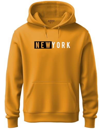 ADRO Men's Cotton Neck Hooded Sweatshirt (H21-M-NKY-MU_Mustard_XL)