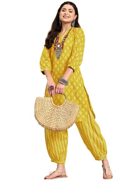 LookMark Womens Trendy Printed Cotton Blend Straight Kurta and Afghani Pant Set Perfect For Casual and Office Wear (AZ-LM-OG-KS