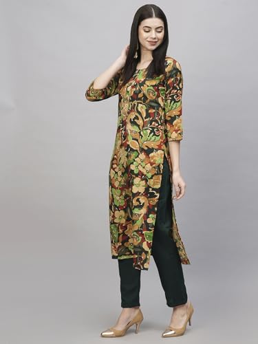 ANNI DESIGNER Womens Cotton Blend Straight Printed Kurta with Pant (Jabala Green_S_Green_Small)