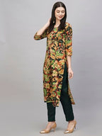 ANNI DESIGNER Womens Cotton Blend Straight Printed Kurta with Pant (Jabala Green_S_Green_Small)