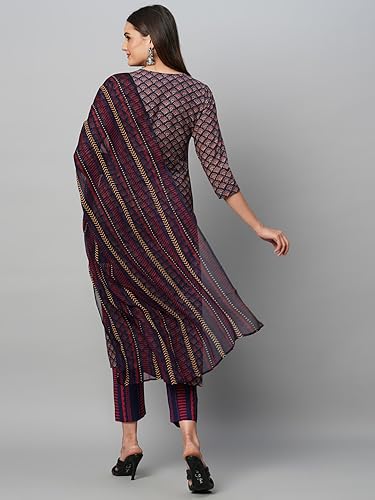 ANNI DESIGNER Womens Cotton Blend Straight Printed Kurta with Pant & Dupatta (Farali Blue_XL_Blue_X-Large)