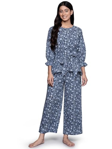 Libas Womens Printed Cotton Blend Night Suit Set For Women Blue