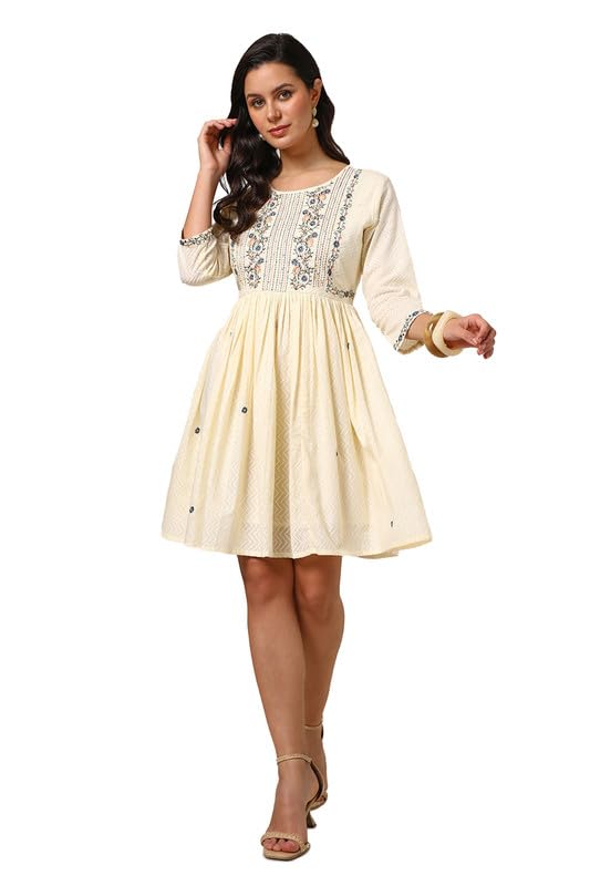 Soch Women Cotton Embroidered Dress with Sequence Work