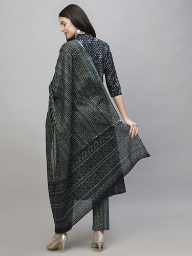 ANNI DESIGNER Womens Cotton Blend Straight Printed Kurta with Pant & Dupatta (Vakula Green_S_Green_Small)