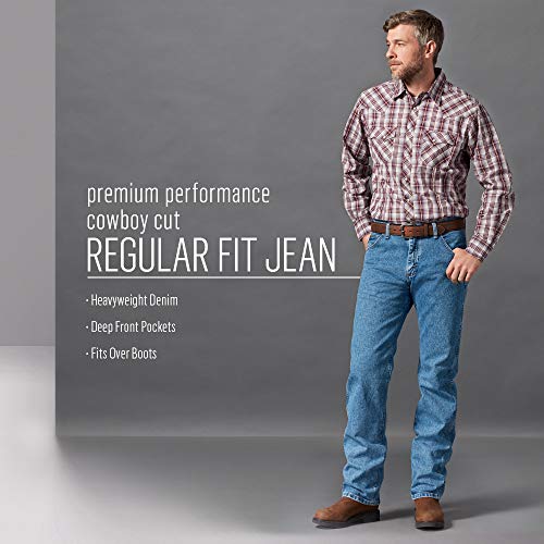 Wrangler Men's Premium Performance Cowboy Cut Regular Fit Jean, Stonewash, 38W x 36L