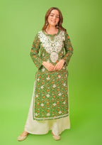 ANNI DESIGNER Womens Rayon Blend Straight Chikankari Embroidered Kurta (Nakusha Green_XXL_Green_XX-Large)