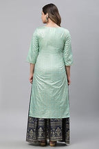 Aurelia WomenS Green Foil Printed Embellished Kurta