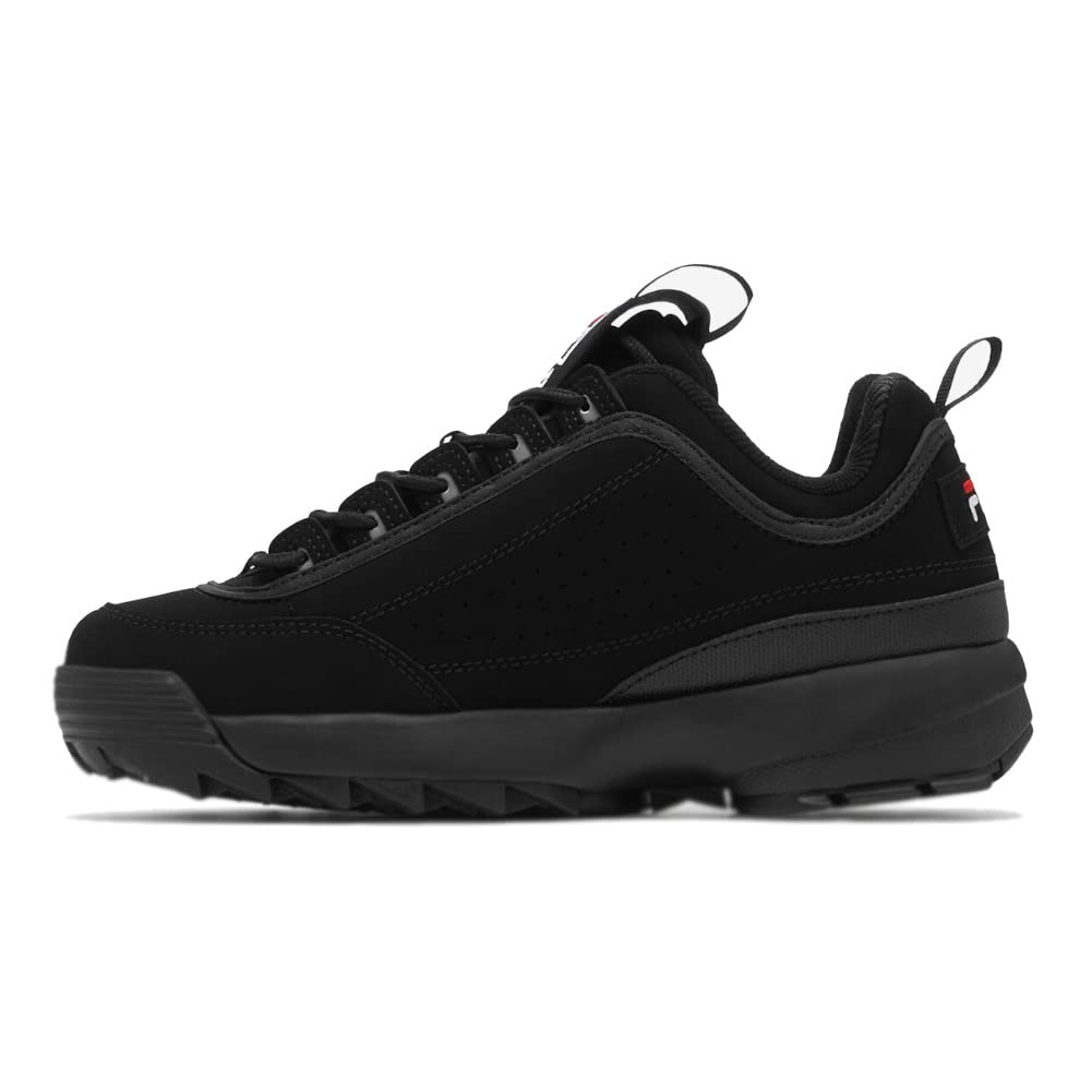 Fila Men's Strada Disruptor fashion sneakers, Black/White/Vin Red, 7.5 US