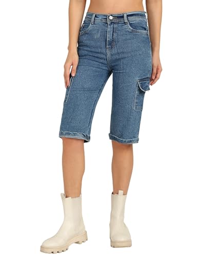 Nifty Womens Denim Straight Fit Cargo Capris (1461_ICE_30_Sky_Blue_30)