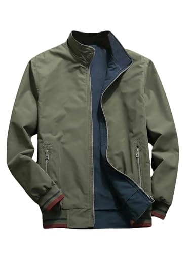 Lymio Mens Lightweight Outwear Sportswear Polyester Standard Length Bomber Jacket (J4-6) (IN, Alpha, M, Green)