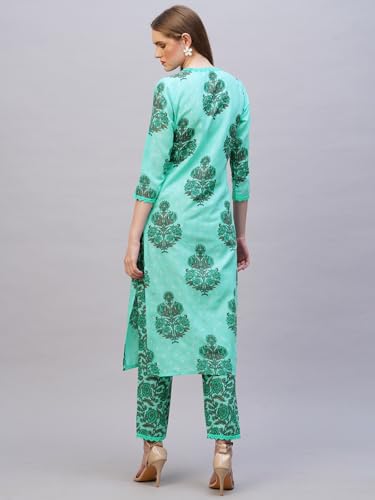 ANNI DESIGNER Womens Rayon Blend Straight Printed Kurta & Pant (Cheer Green_Xl_Green_X-Large)