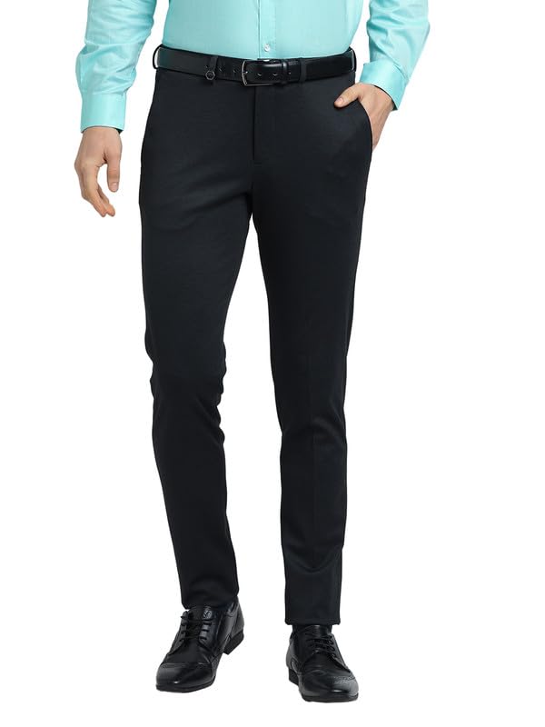 Turtle Men Poly Rayon Spandex Dark Greenself Design Ultra Slim Fit Party Trouser