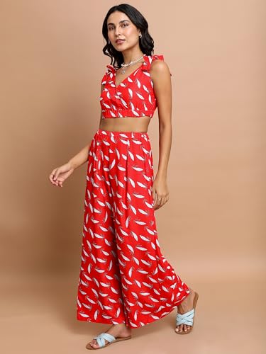 Ketch WomenS Polyester Mini Co-Ord Set (Khce000099_Red