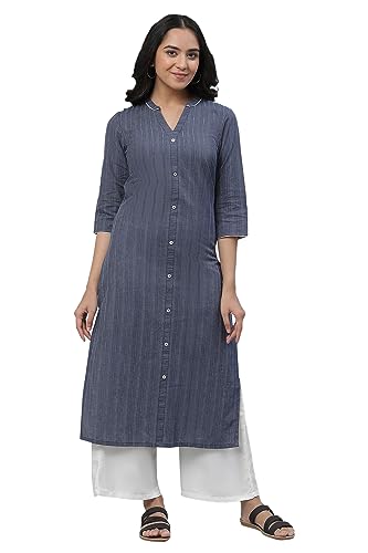 Aurelia WomenS Sailor Blue Stripes Yarn Dyed Dobby Straight Kurta_23Aua14453-701987_S