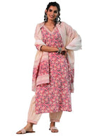Libas Blue Printed Cotton Straight Kurta With Salwar & Dupatta