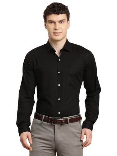 Turtle Men Black Regular Fit Dobby Pure Cotton Formal Shirt