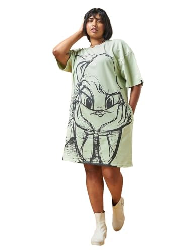 Bewakoof Official Looney Tunes Merchandise WomenS Graphic Printed Oversized Fit Half Sleeve Round Neck Poly Cotton Plus Size T-