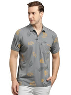 Turtle Men Knitted Slim Fit Grey Polo T-Shirt