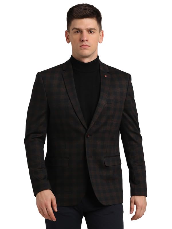 Turtle Men Cotton Self Design Silm Fit Brown Casual Blazer