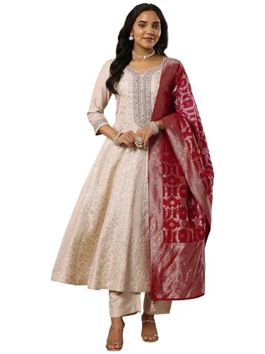 Libas Art Woven Design Silk Blend Anarkali Kurta Set For Women (51110As)
