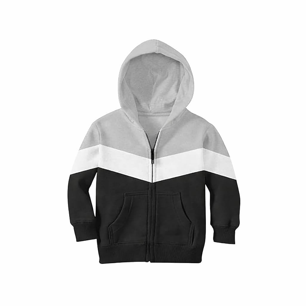 FUNKY MONKEY Unisex Kids Designer V Shaped Zipper Colour Block Regular Fit Hoodies. 280 GSM Fleece Cotton Hoodie for Boys and Gi 15-16
