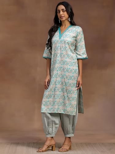 Libas Womens Printed Silk Blend Straight Kurta With Salwar And Dupatta